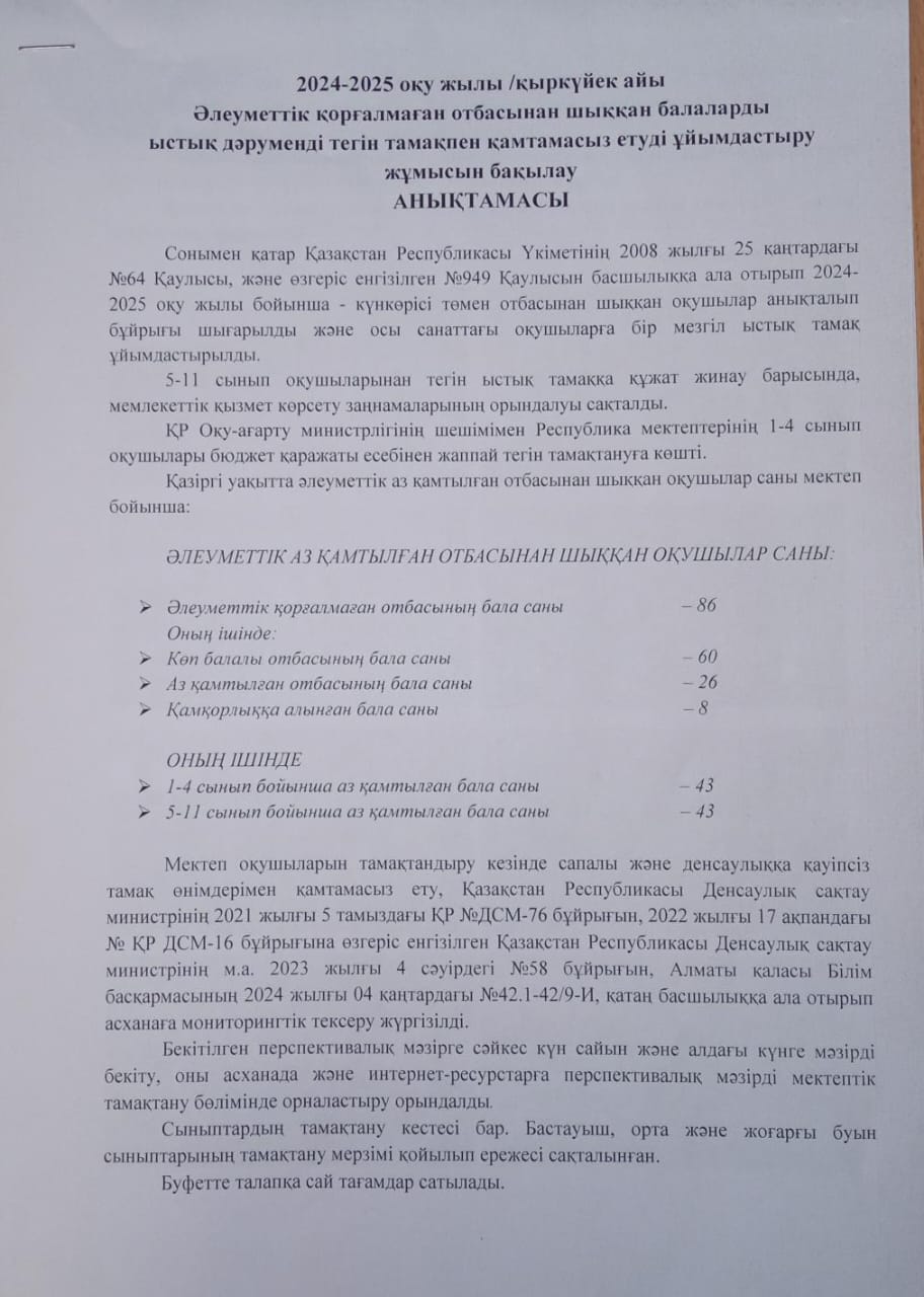 Бақылау анықтамасы /қыркүйек. 2024-2025 оқу жылы